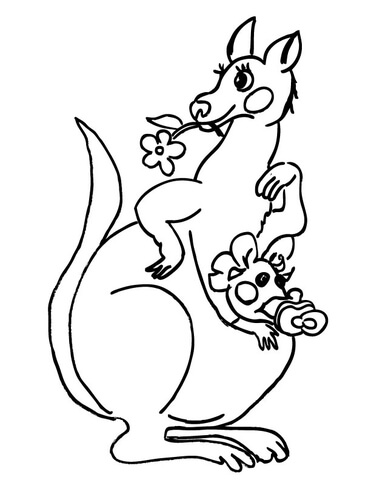 Kangaroos  Mom And Kid  Coloring Page